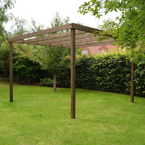 Freestanding Box Pergola - Rustic Brown - 3.6m Width x 7.8m Length