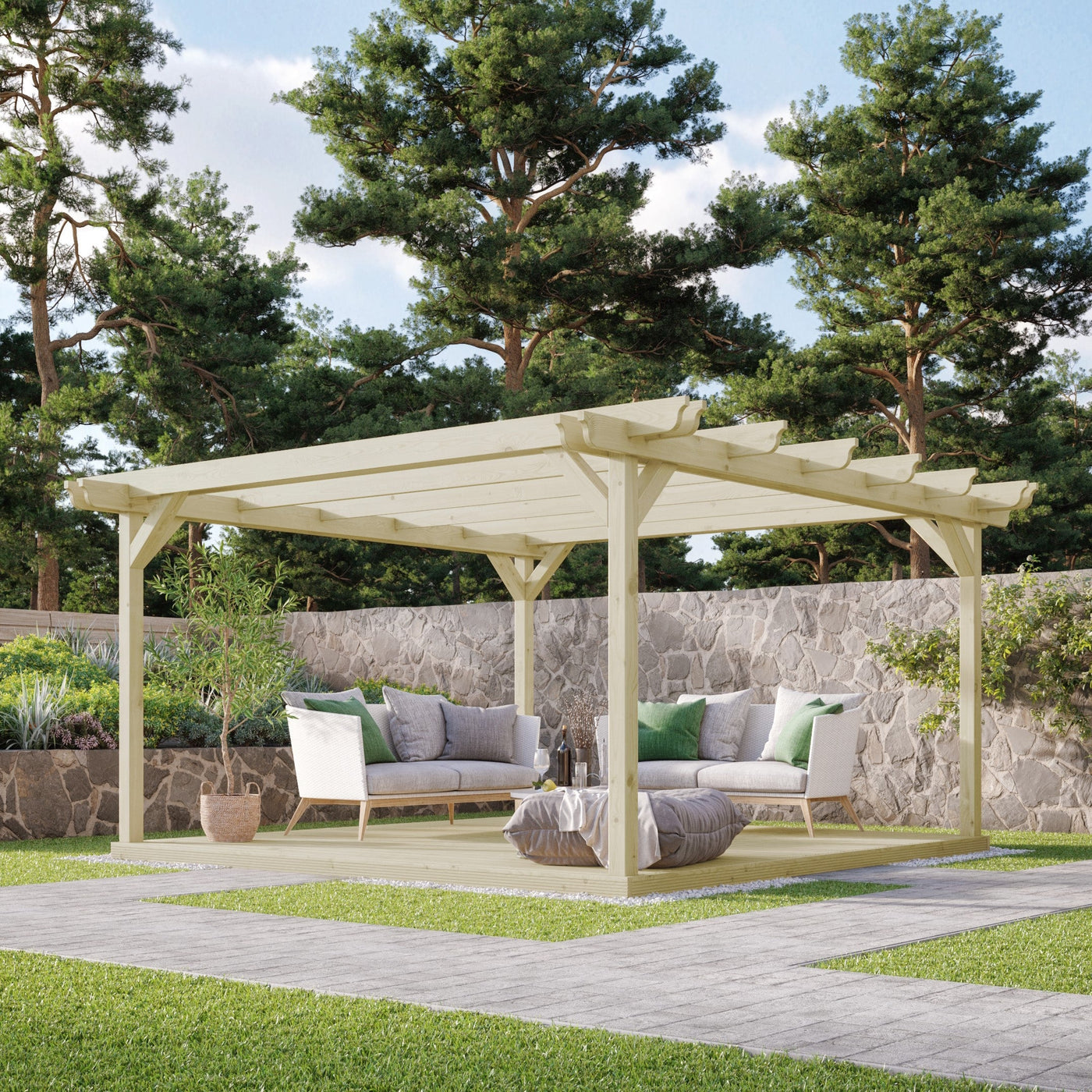 Freestanding Double Garden Pergola with Decking - Light Green - 3m Width x 3m Length - image 8