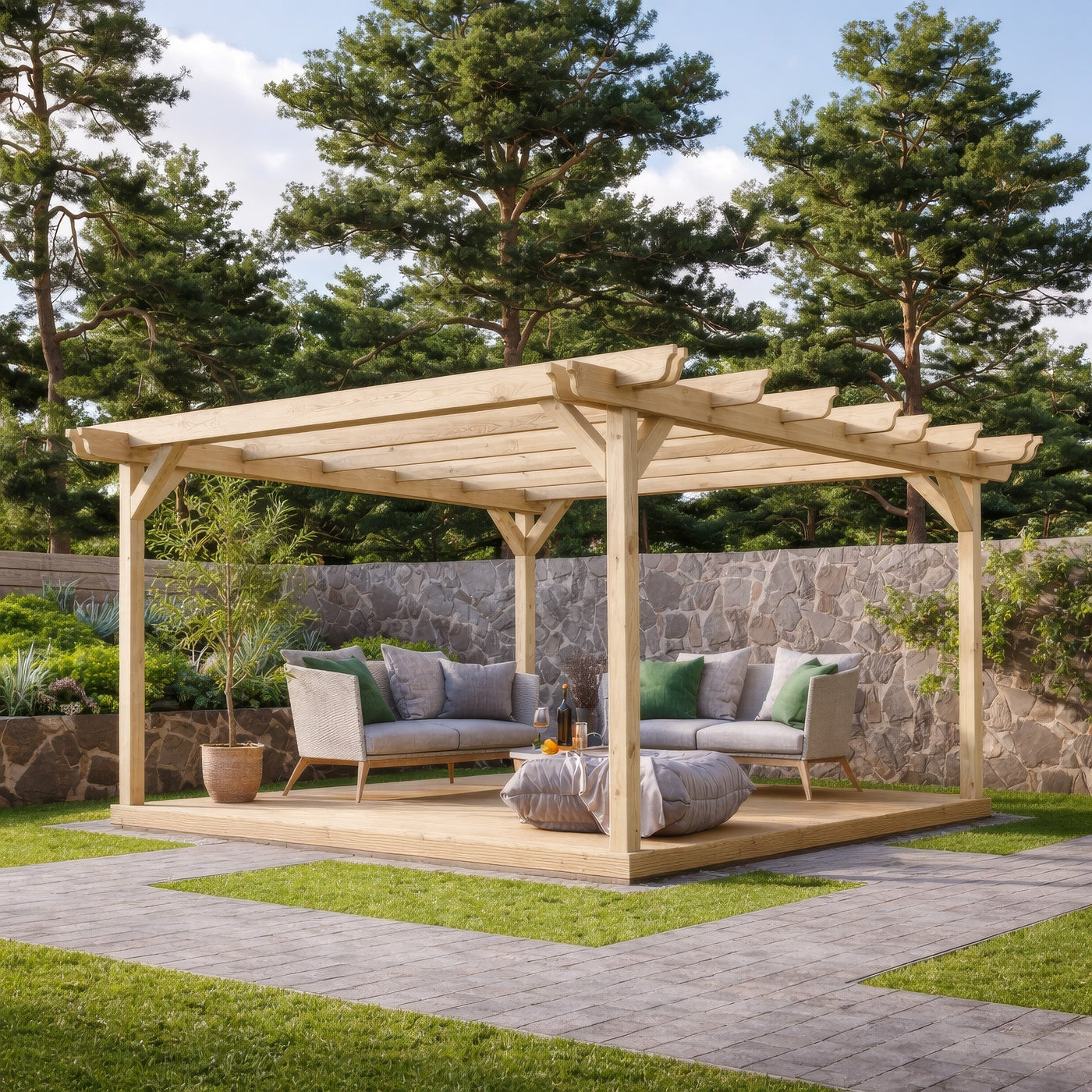 Freestanding Double Garden Pergola with Decking - Light Green - 3m Width x 3m Length - image 5