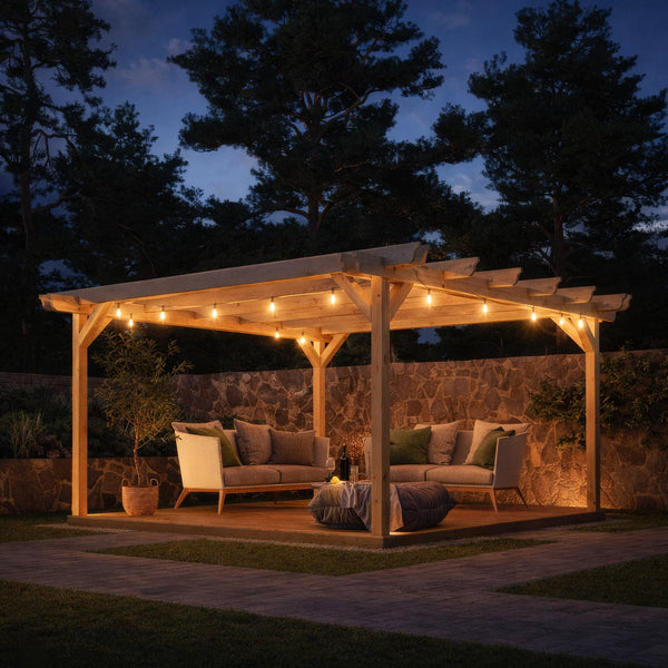 Freestanding Double Garden Pergola with Decking - Light Green - 4.8m Width x 4.8m Length