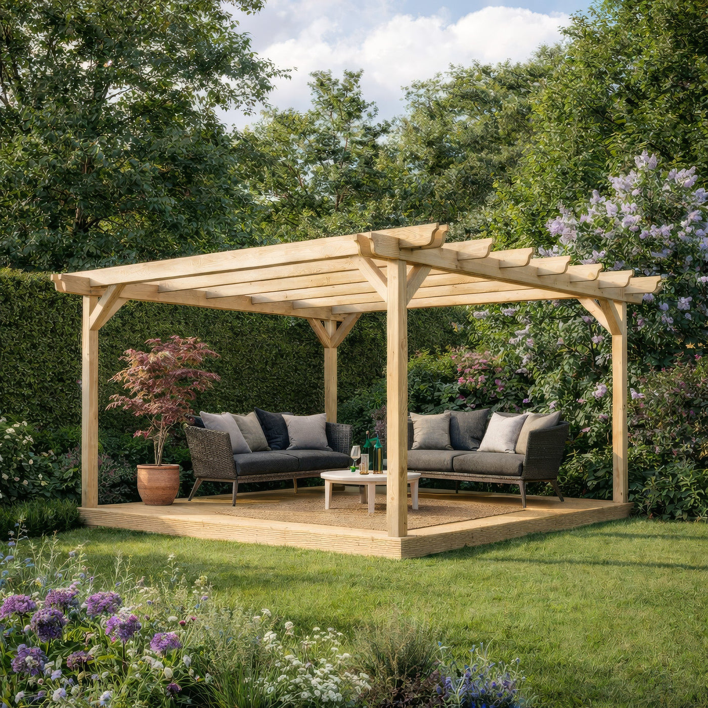 Freestanding Double Garden Pergola with Decking - Light Green - 2.4m Width x 2.4m Length - image 3
