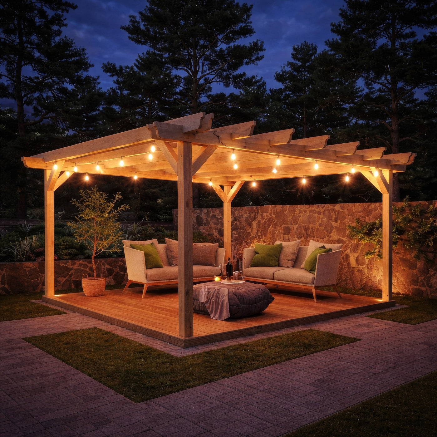 Freestanding Double Garden Pergola with Decking - Light Green - 2.4m Width x 2.4m Length - image 4