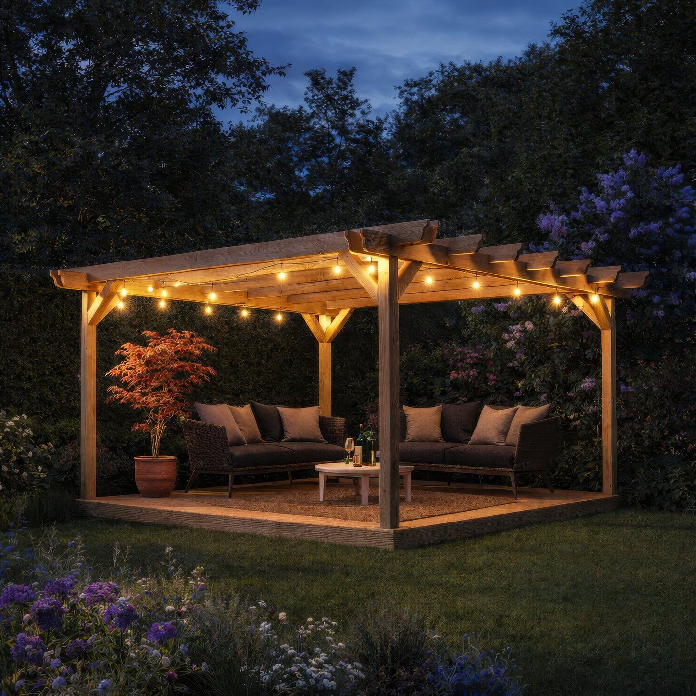 Freestanding Double Garden Pergola with Decking - Light Green - 4.2m Width x 4.2m Length - image 6