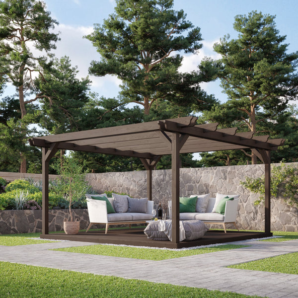 Freestanding Double Garden Pergola with Decking - Rustic Brown - 2.4m Width x 2.4m Length