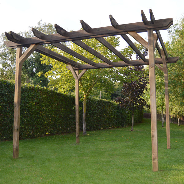 Freestanding Double Garden Pergola - Rustic Brown - 4.8m Width x 7.8m Length