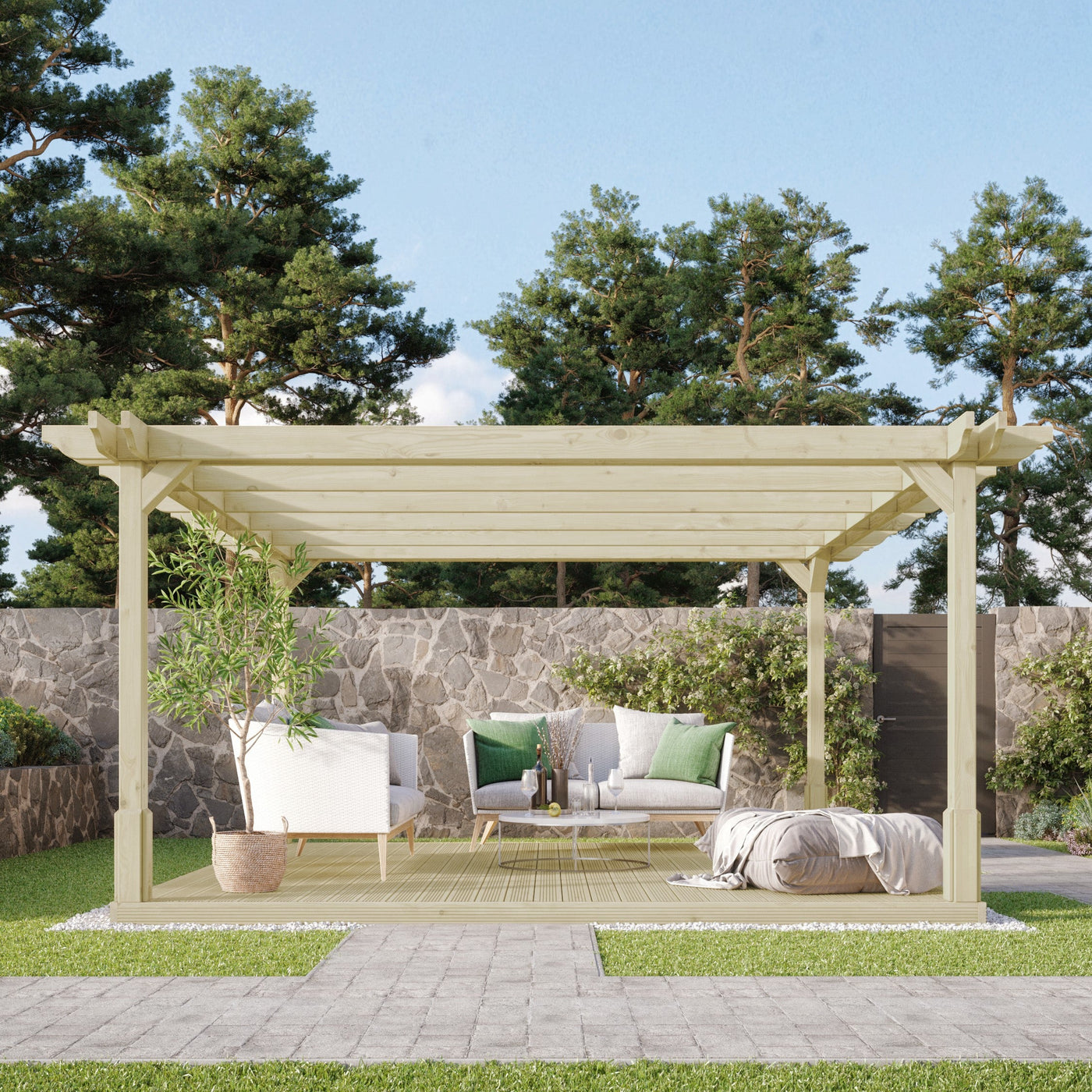 Freestanding Double Premium Pergola with Decking - Light Green - 2.4m Width x 2.4m Length - image 1