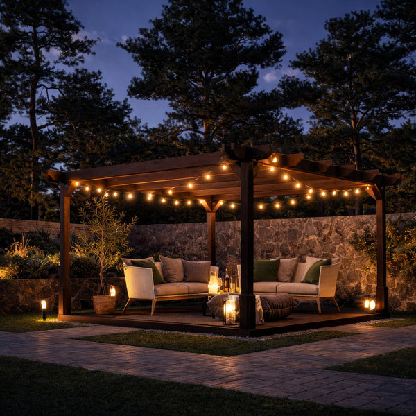 Freestanding Double Premium Pergola with Decking - Rustic Brown - 2.4m Width x 2.4m Length