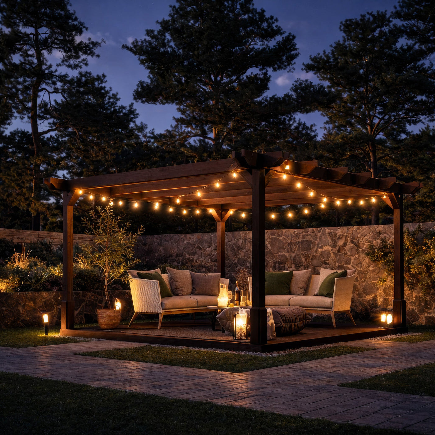 Freestanding Double Premium Pergola with Decking - Rustic Brown - 3m Width x 3m Length - image 1