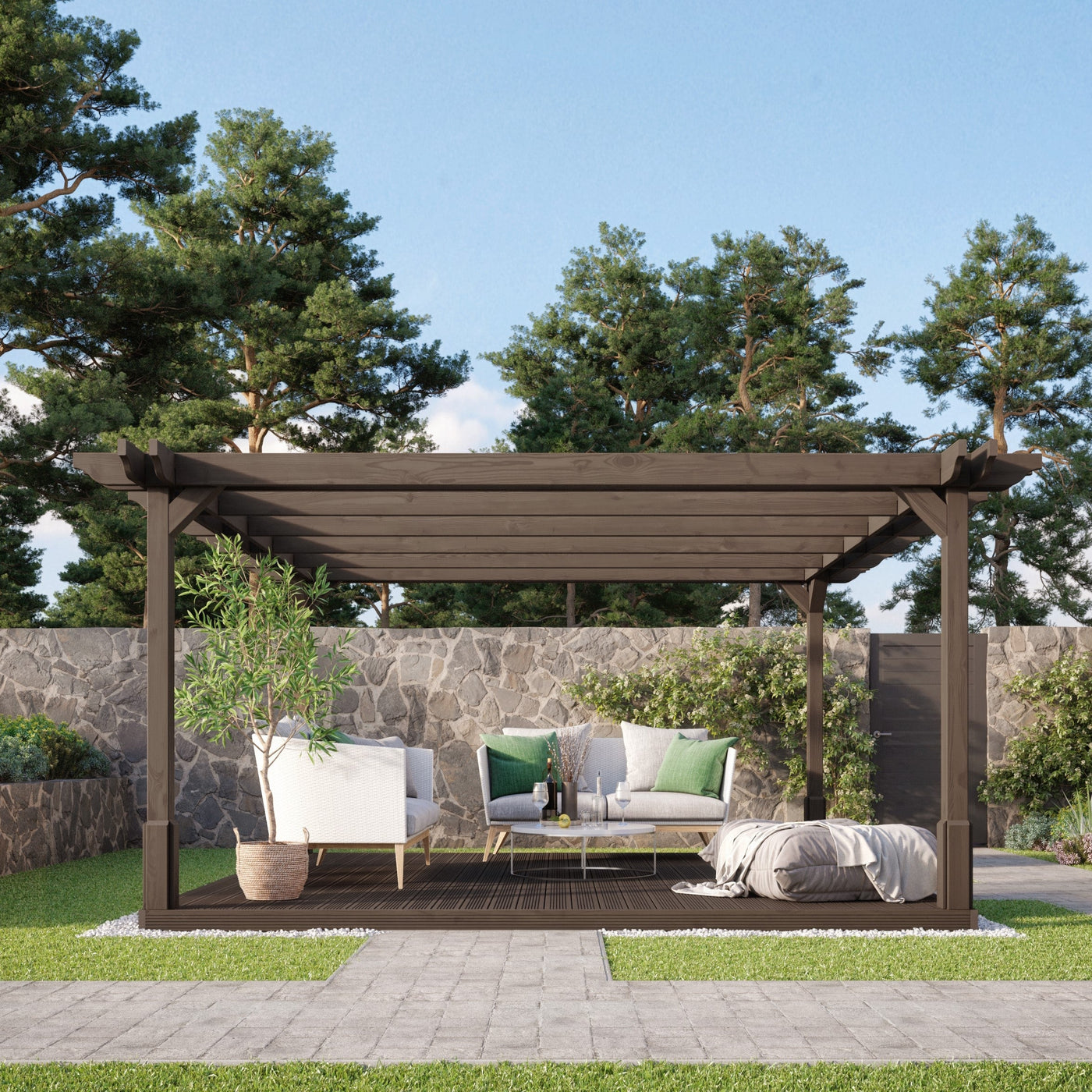 Freestanding Double Premium Pergola with Decking - Rustic Brown - 3.6m Width x 3.6m Length - image 5