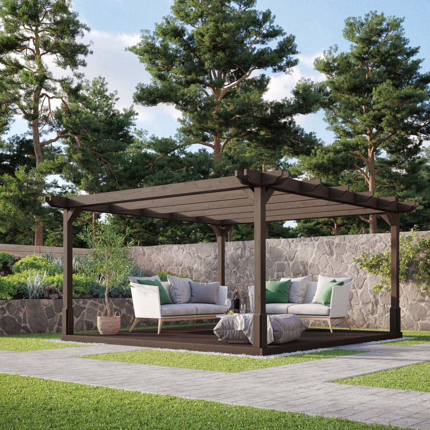 Freestanding Double Premium Pergola with Decking - Rustic Brown - 4.2m Width x 4.2m Length - image 4