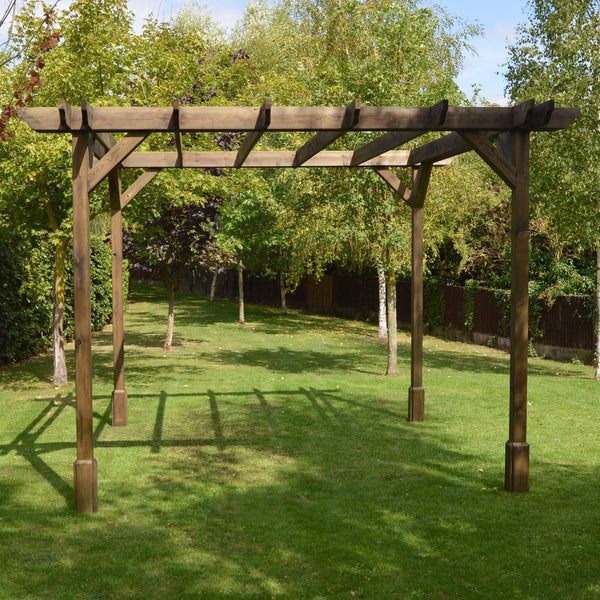 Freestanding Double Premium Pergola - Rustic Brown - 3.6m Width x 6.6m Length