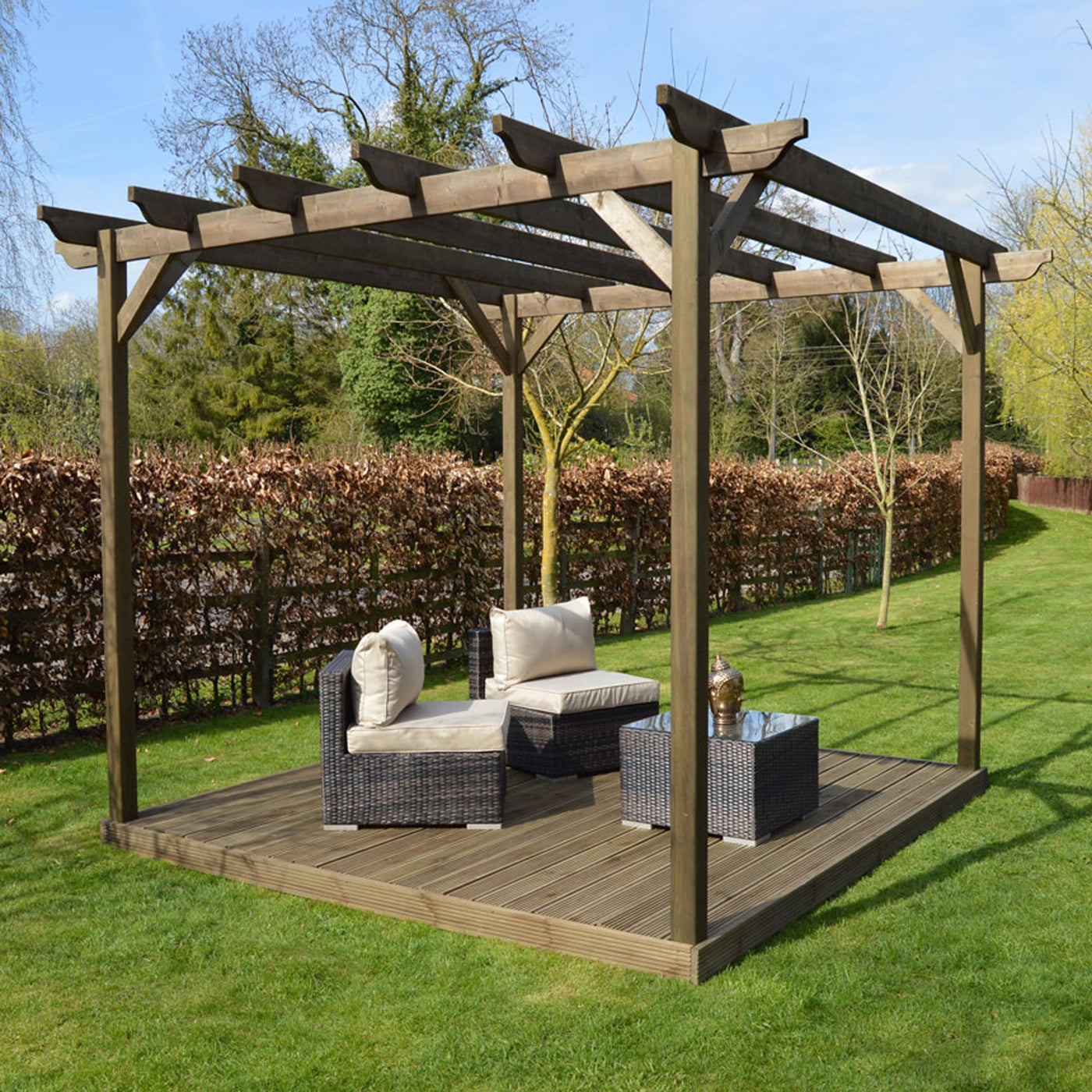 Freestanding Garden Pergola with Decking - Rustic Brown - 4.2m Width x 4.2m Length - image 8
