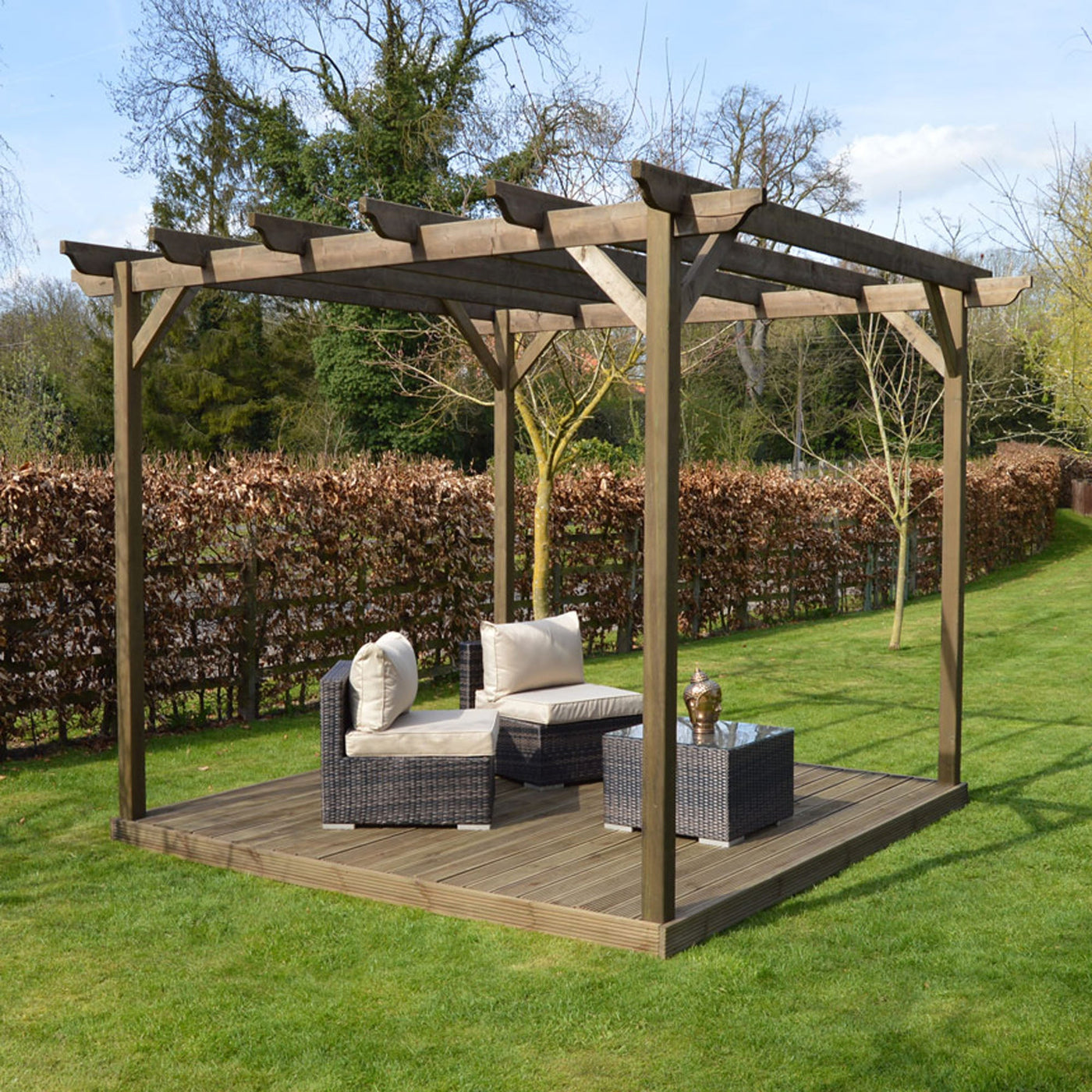 Freestanding Garden Pergola with Decking - Rustic Brown - 2.4m Width x 2.4m Length - image 12