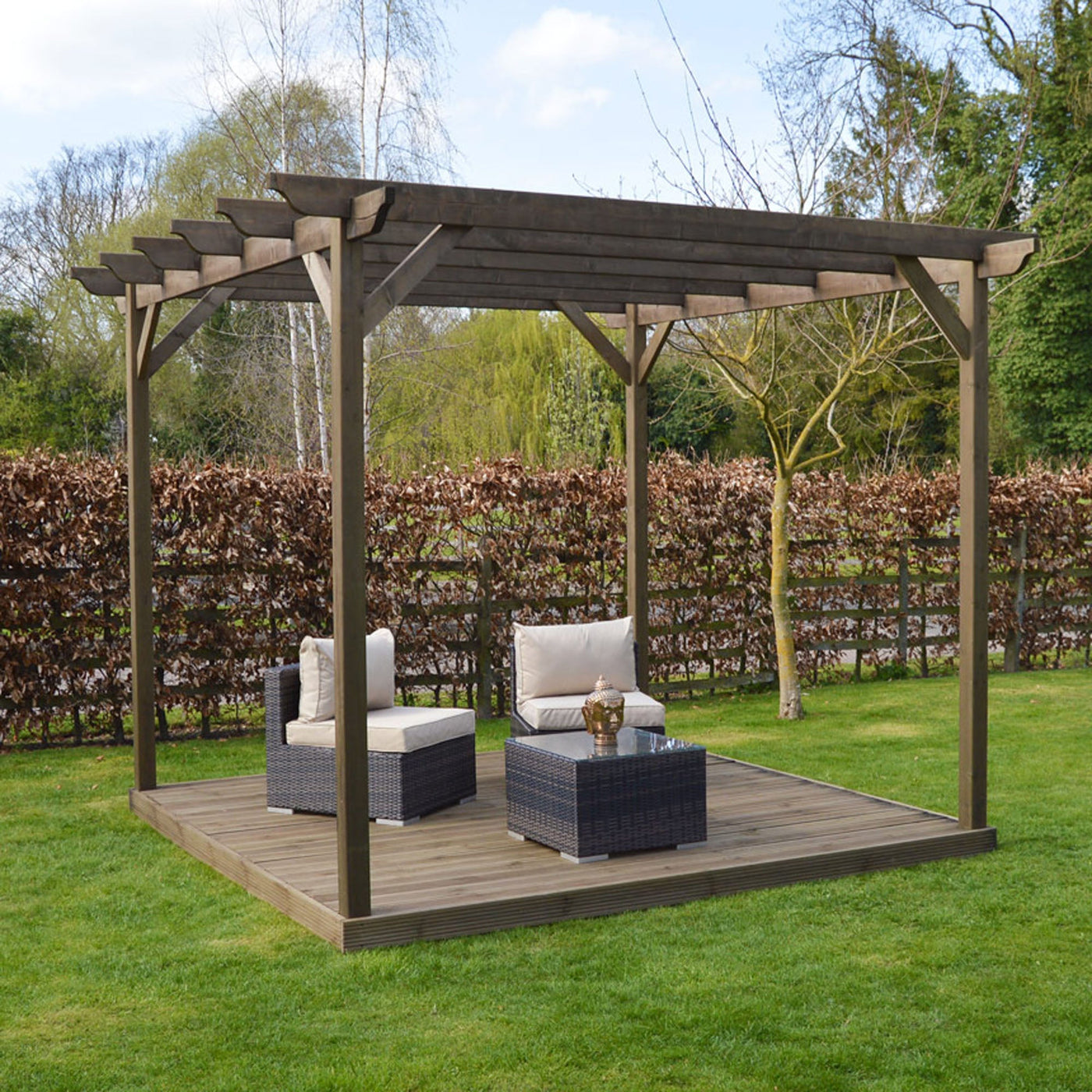 Freestanding Garden Pergola with Decking - Rustic Brown - 3m Width x 3m Length - image 3