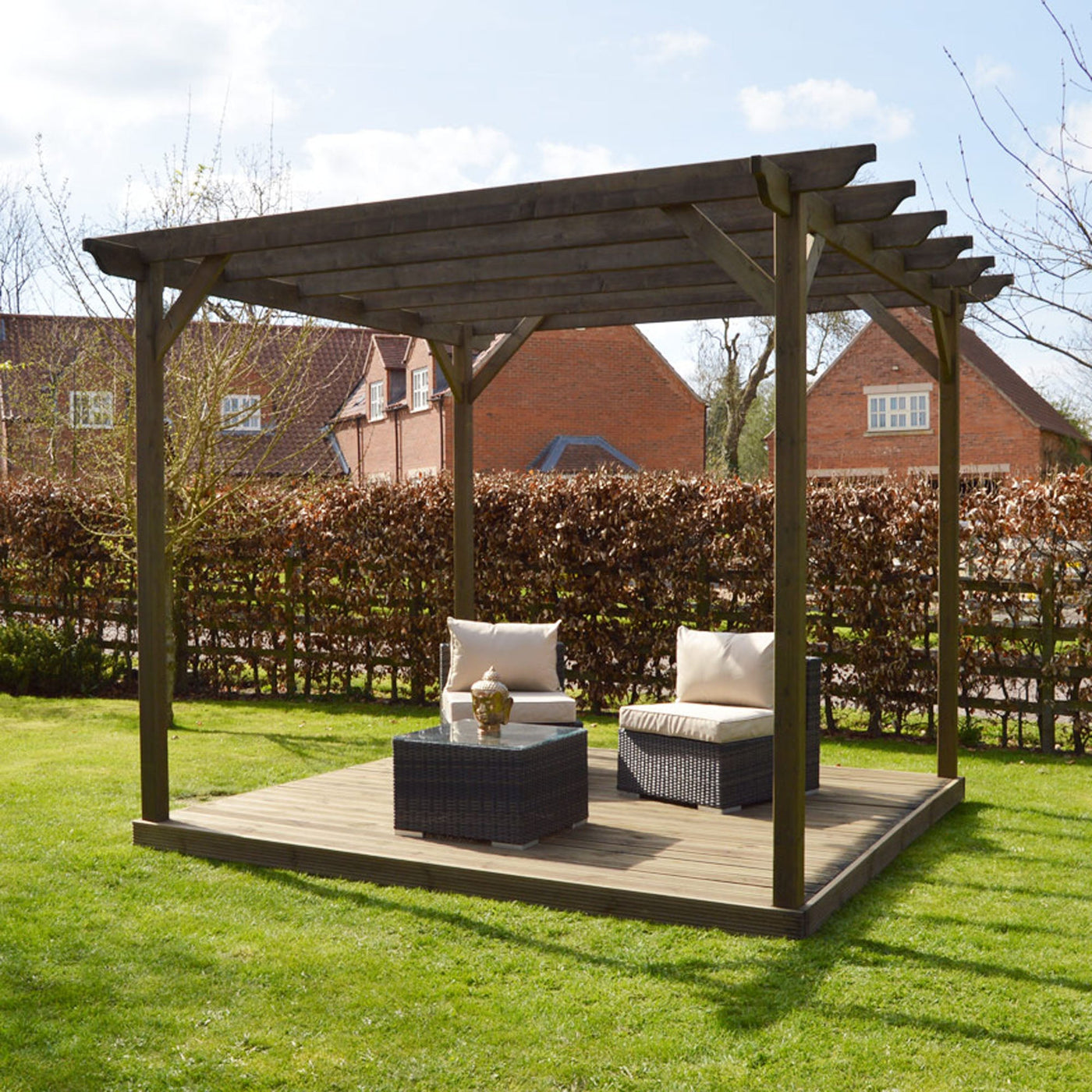Freestanding Garden Pergola with Decking - Rustic Brown - 4.2m Width x 4.2m Length - image 12