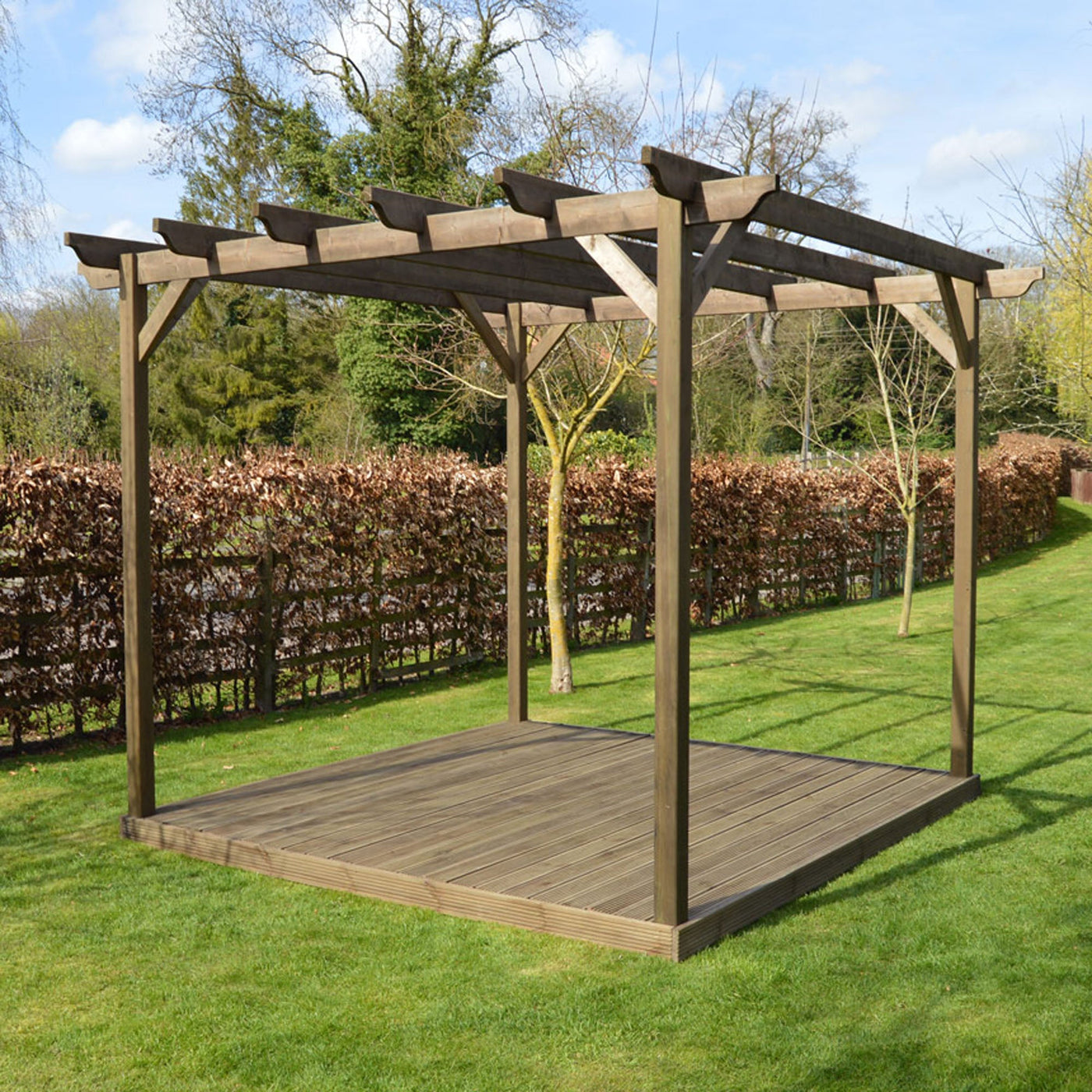 Freestanding Garden Pergola with Decking - Rustic Brown - 4.8m Width x 4.8m Length - image 10