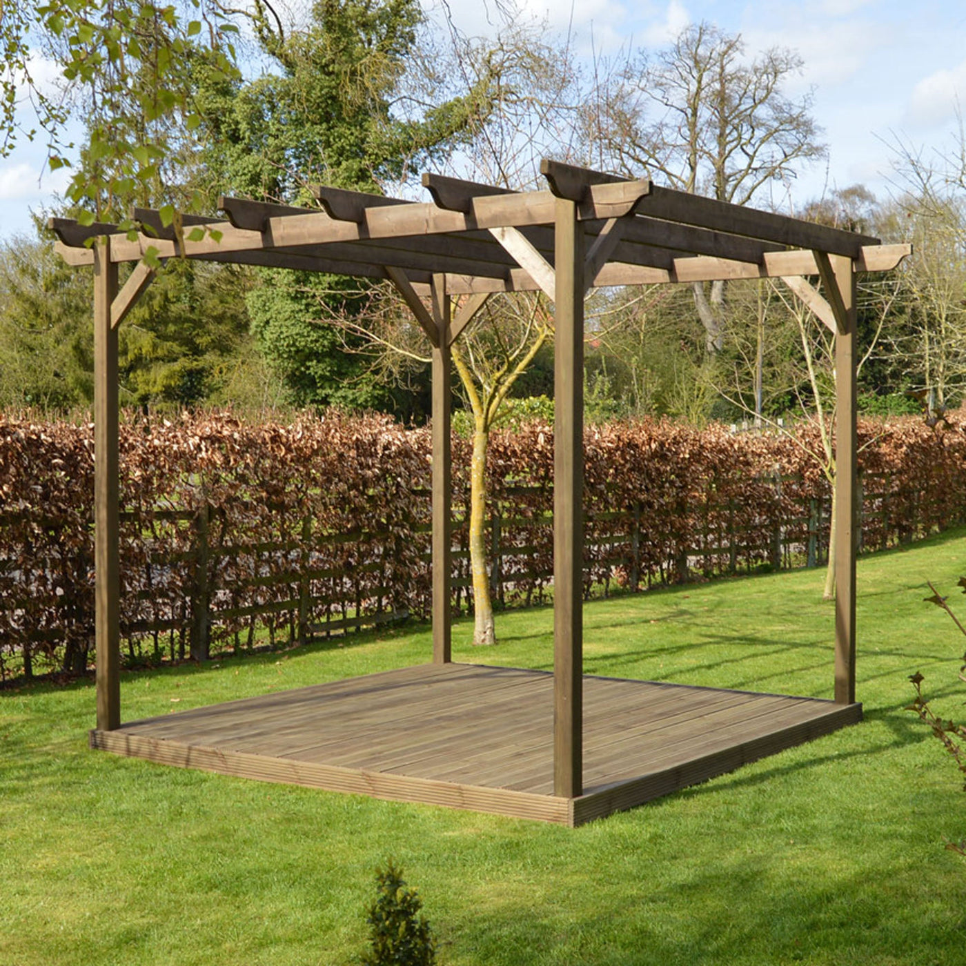 Freestanding Garden Pergola with Decking - Rustic Brown - 4.8m Width x 4.8m Length - image 9