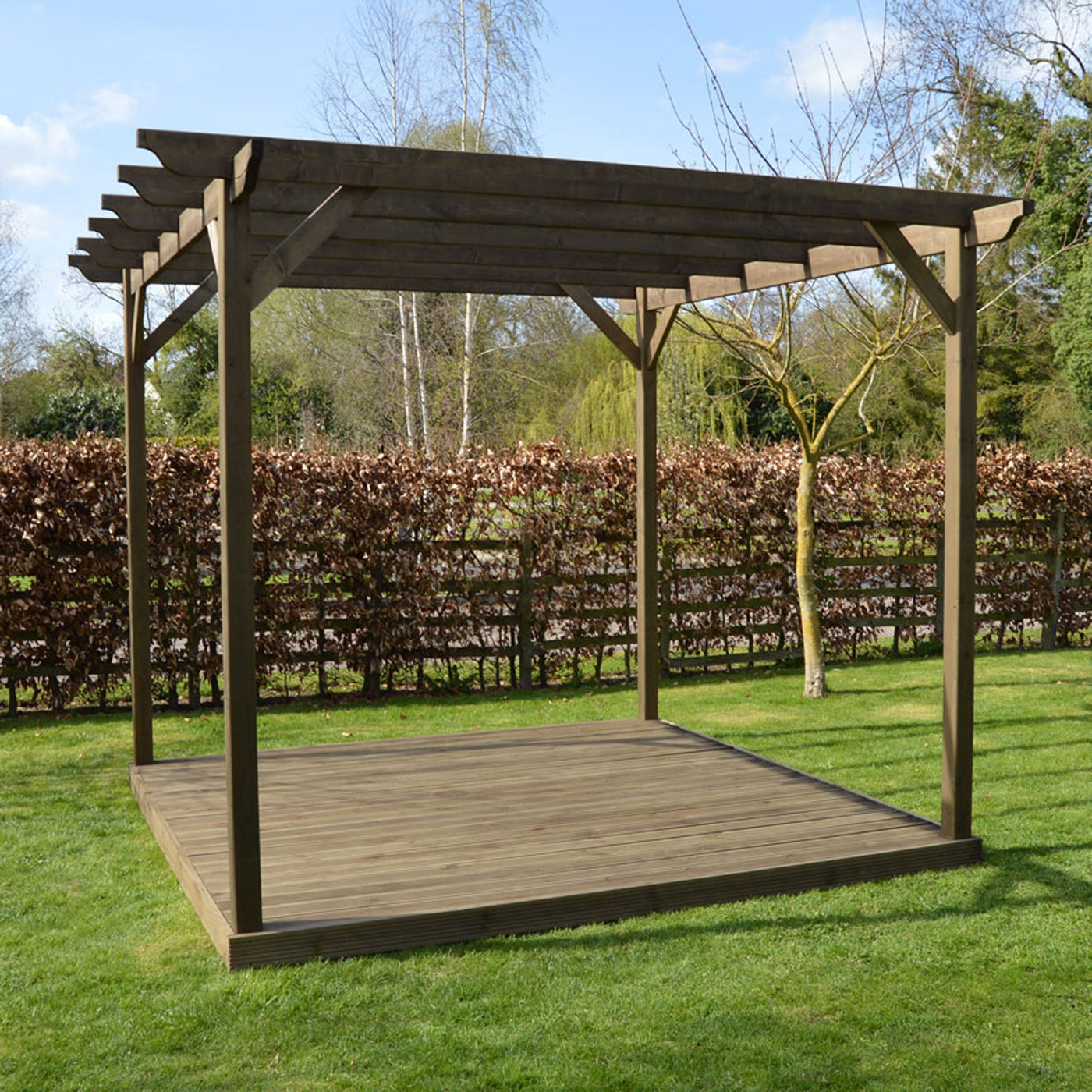 Freestanding Garden Pergola with Decking - Rustic Brown - 4.2m Width x 4.2m Length - image 9