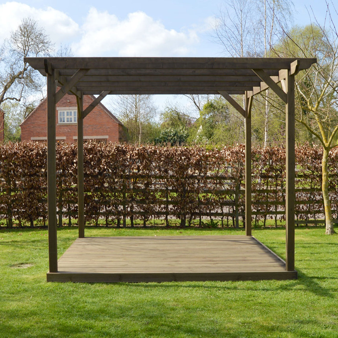 Freestanding Garden Pergola with Decking - Rustic Brown - 4.2m Width x 4.2m Length - image 4