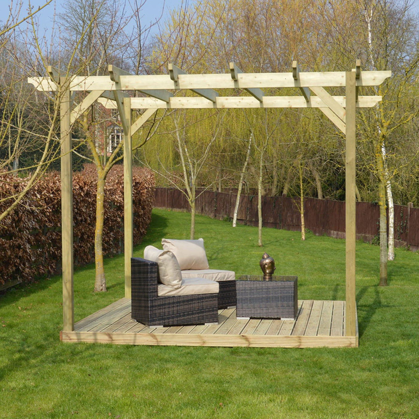 Freestanding Garden Pergola with Decking - Light Green - 3m Width x 3m Length - image 4