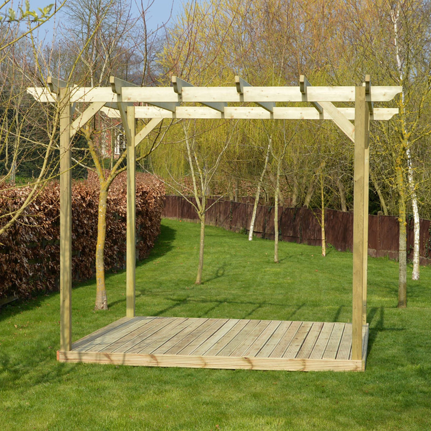 Freestanding Garden Pergola with Decking - Light Green - 4.8m Width x 4.8m Length - image 12