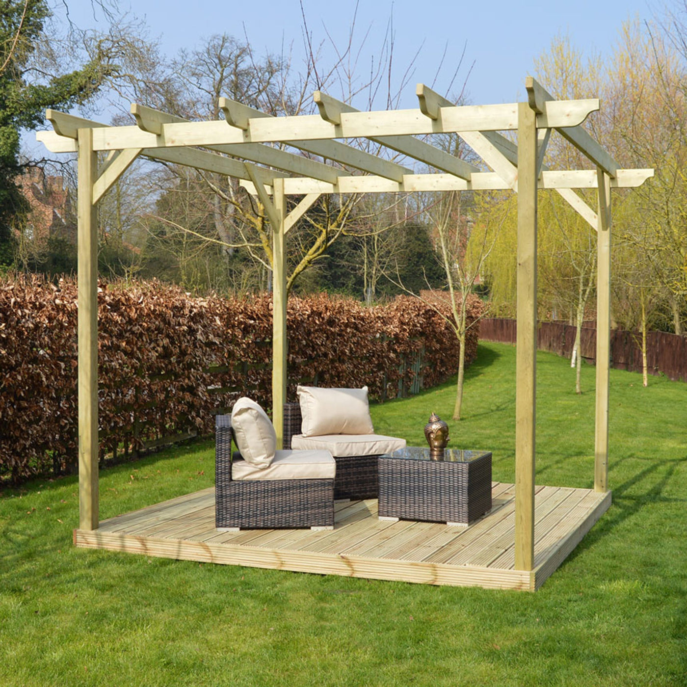 Freestanding Garden Pergola with Decking - Light Green - 4.2m Width x 4.2m Length - image 9