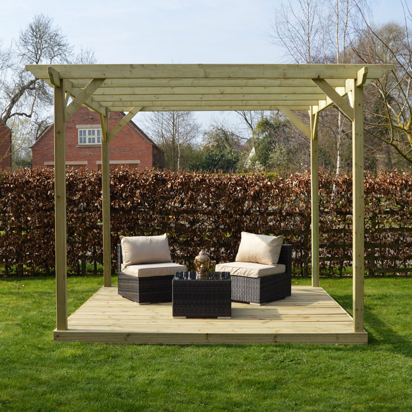 Freestanding Garden Pergola with Decking - Light Green - 4.8m Width x 4.8m Length - image 1