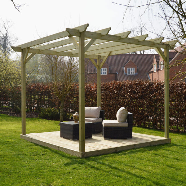 Freestanding Garden Pergola with Decking - Light Green - 4.2m Width x 4.2m Length