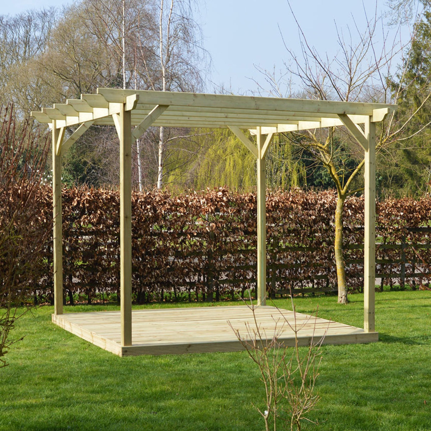 Freestanding Garden Pergola with Decking - Light Green - 3m Width x 3m Length - image 8