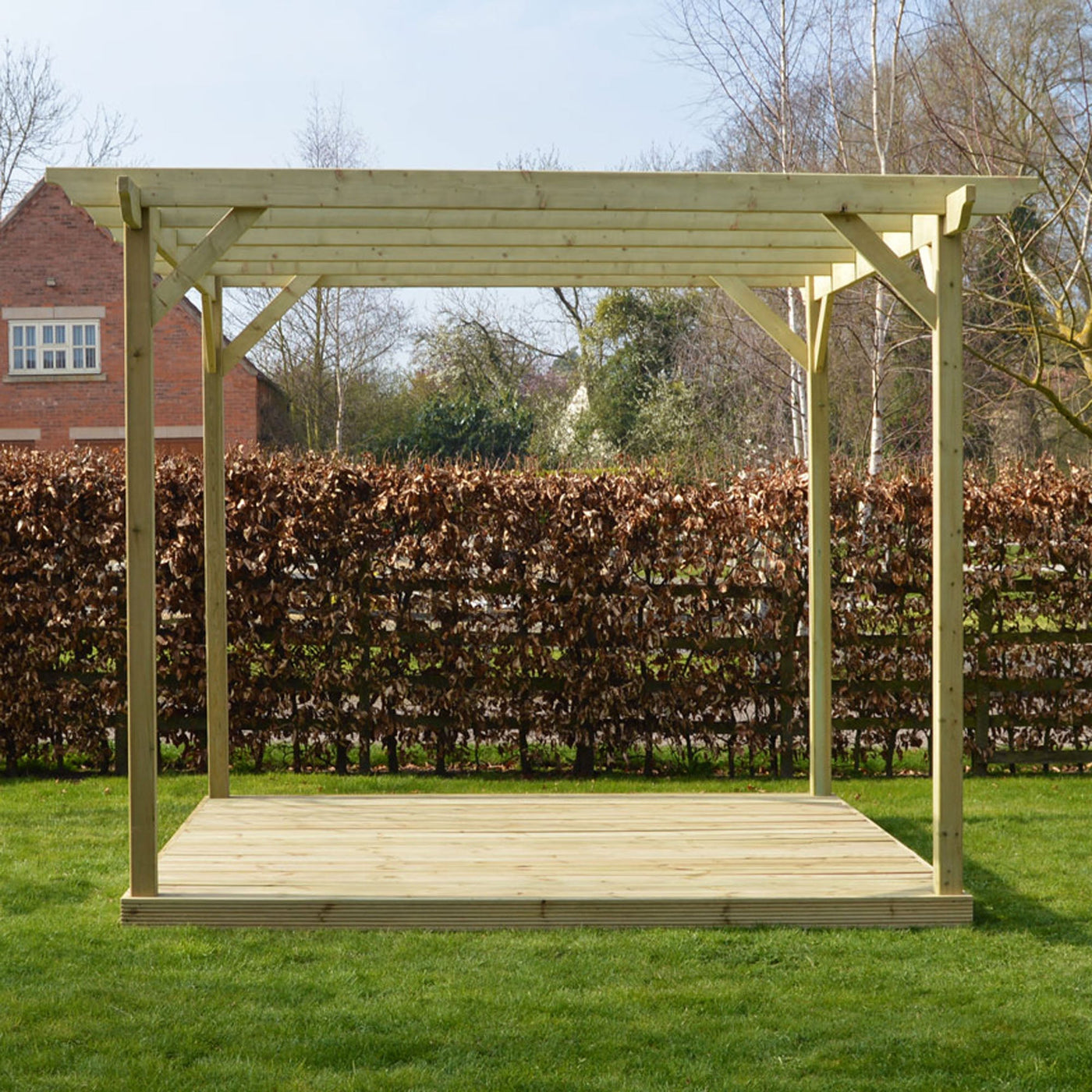 Freestanding Garden Pergola with Decking - Light Green - 3m Width x 3m Length - image 7