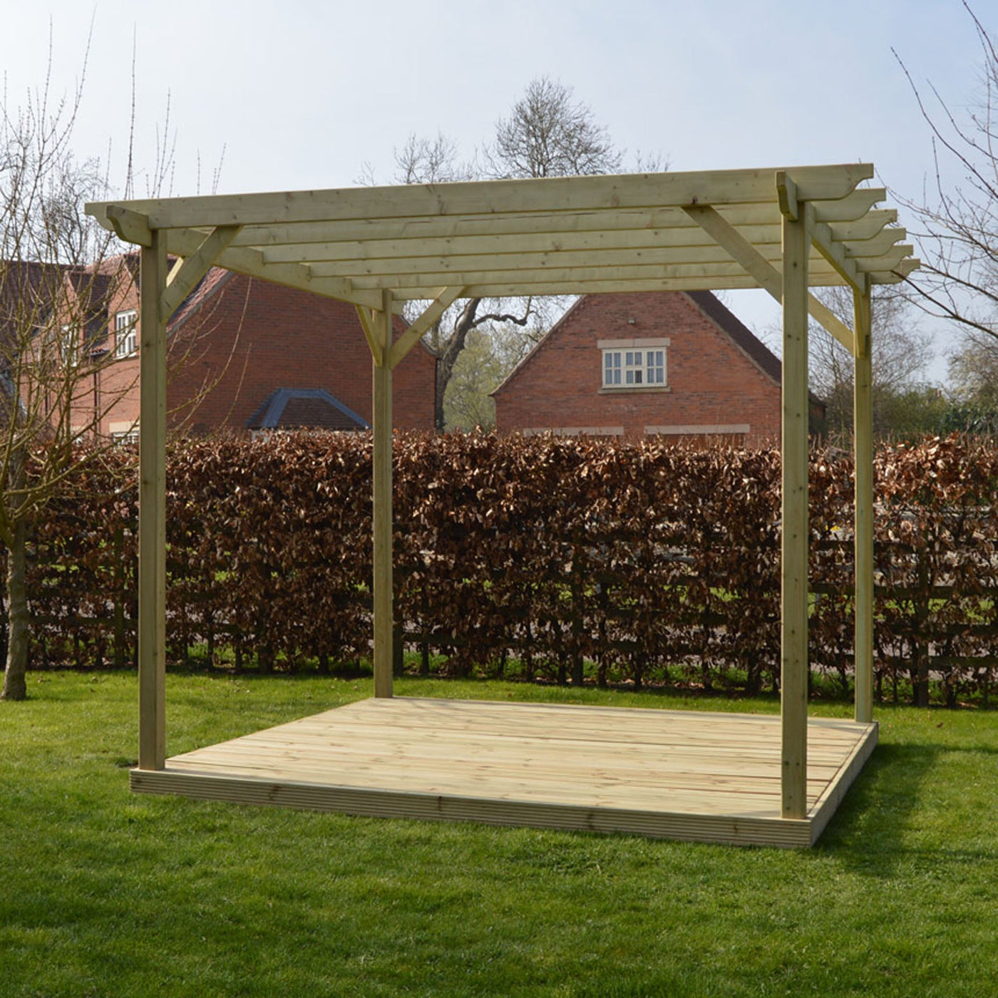 Freestanding Garden Pergola with Decking - Light Green - 3m Width x 3m Length - image 3