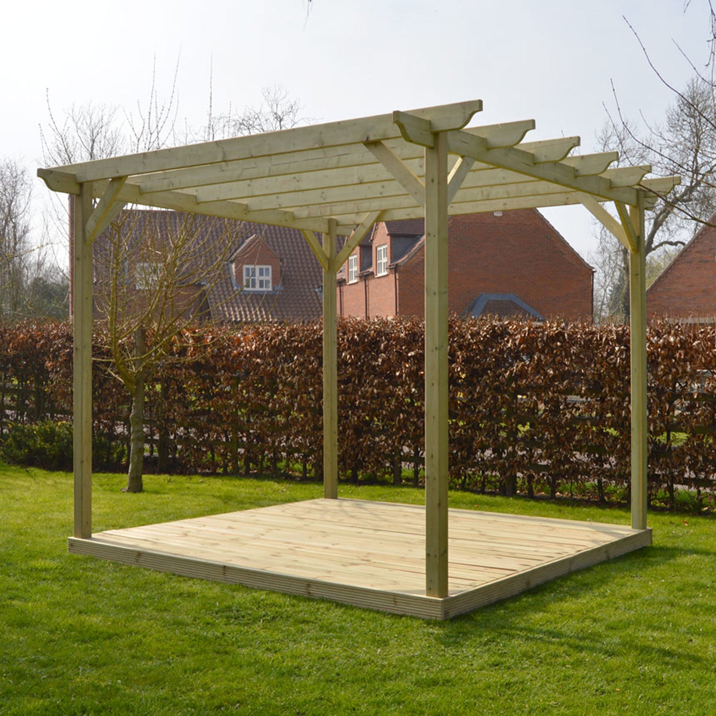 Freestanding Garden Pergola with Decking - Light Green - 4.8m Width x 4.8m Length - image 11