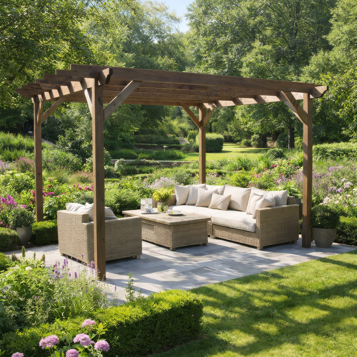 Freestanding Garden Pergola - Rustic Brown - 4.8m Width x 4.8m Length - image 3