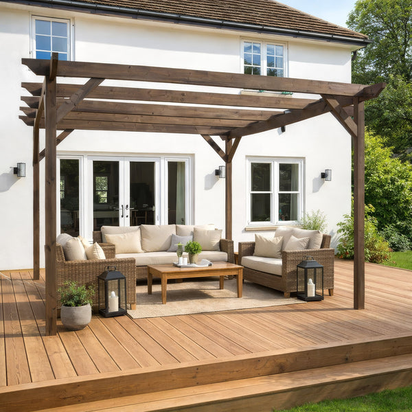 Freestanding Garden Pergola - Rustic Brown - 4.8m Width x 4.8m Length