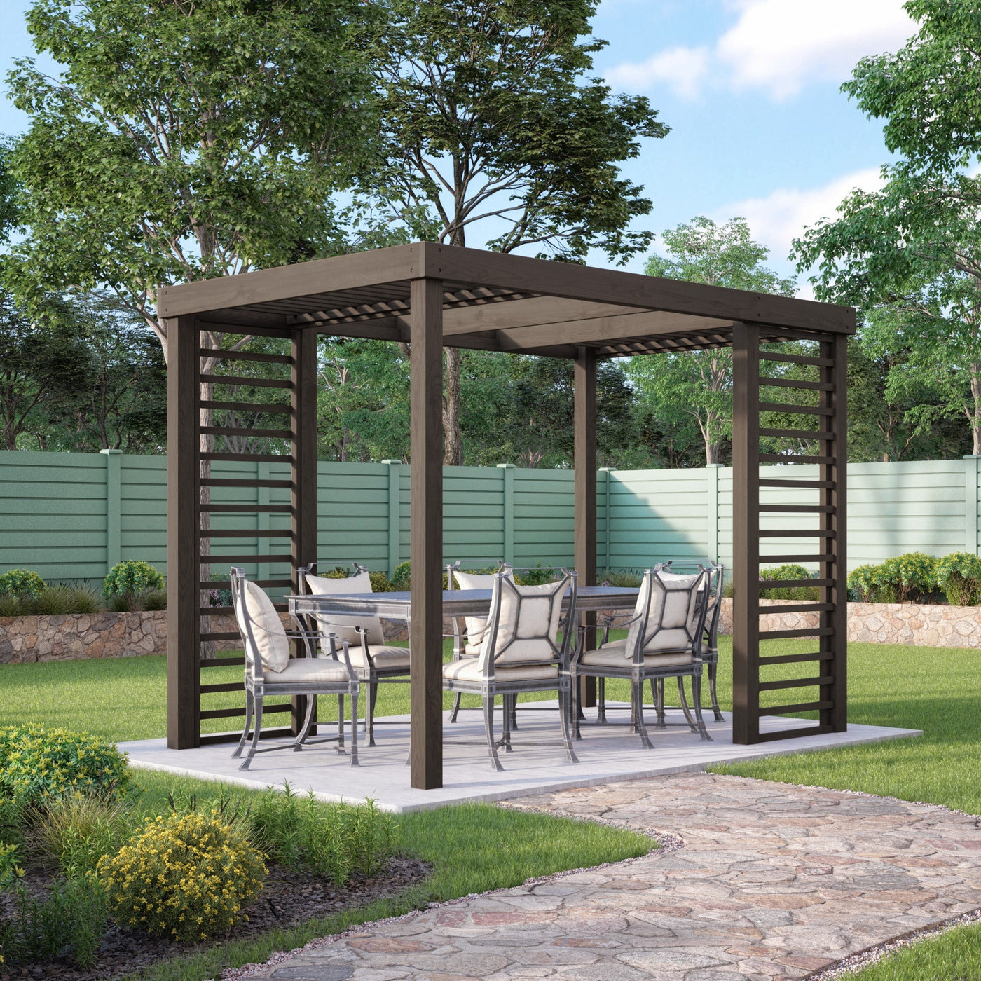 Freestanding Panel Pergola - Rustic Brown - 2.4m Width x 2.4m Length - image 3