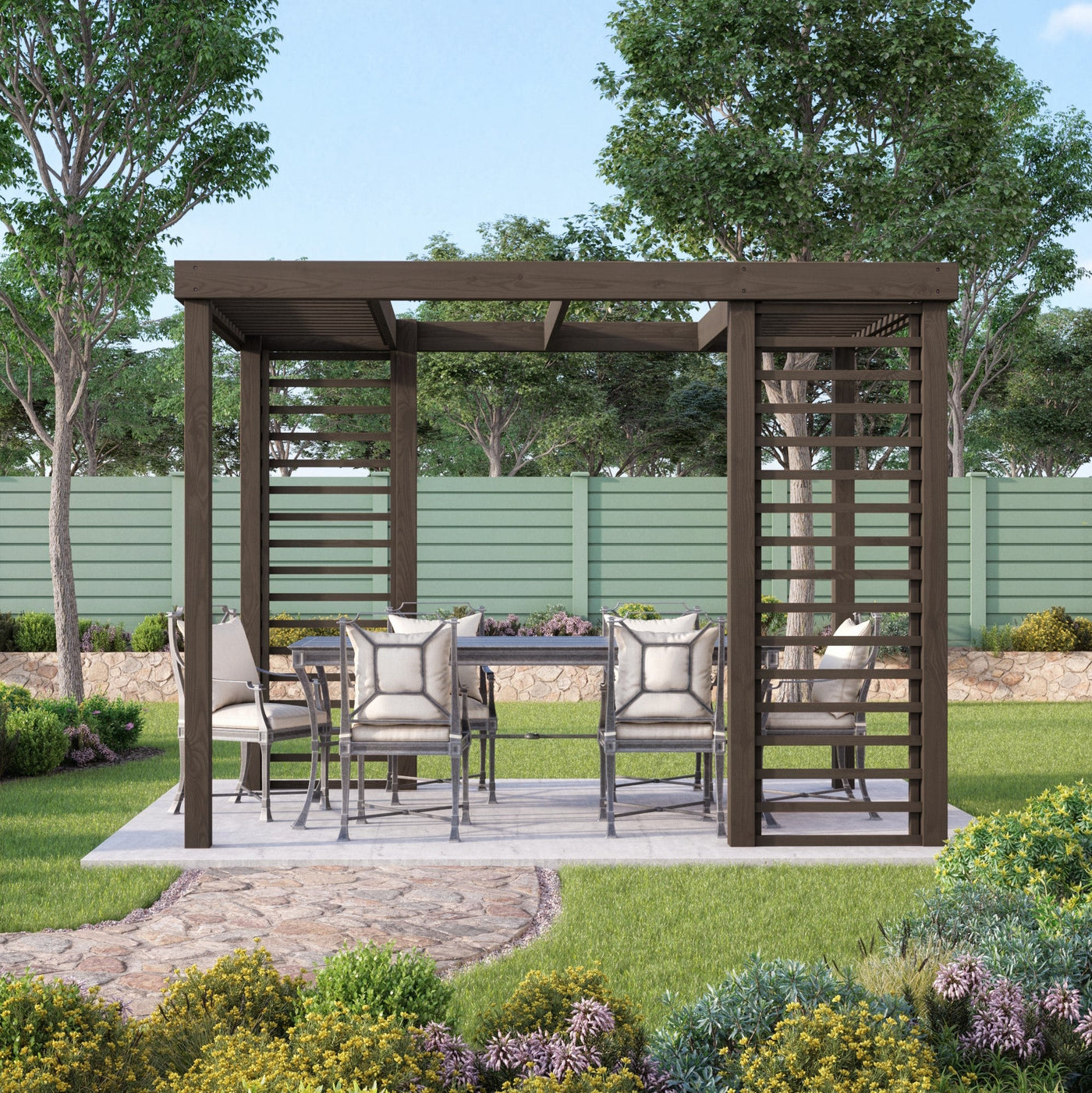 Freestanding Panel Pergola - Rustic Brown - 3m Width x 3.6m Length - image 5