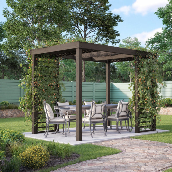 Freestanding Panel Pergola - Rustic Brown - 3.6m Width x 4.8m Length