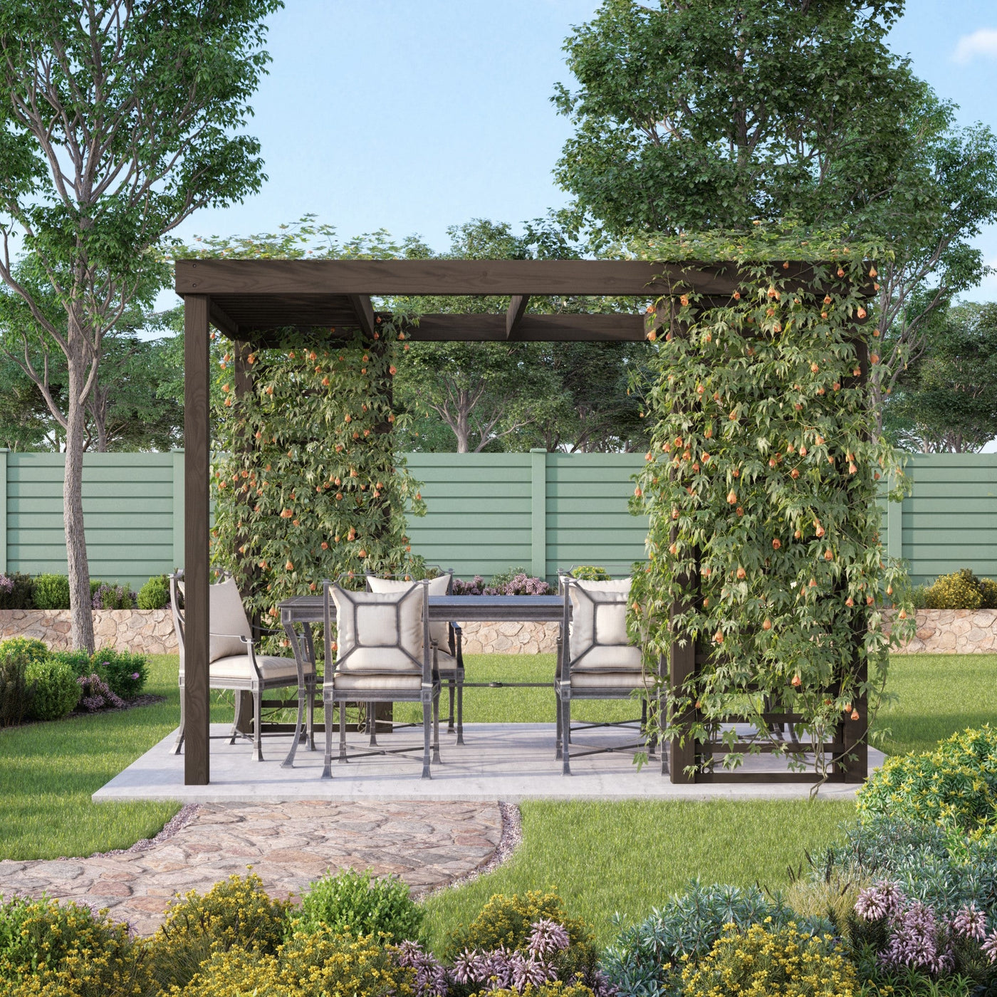 Freestanding Panel Pergola - Rustic Brown - 3.6m Width x 4.8m Length - image 6