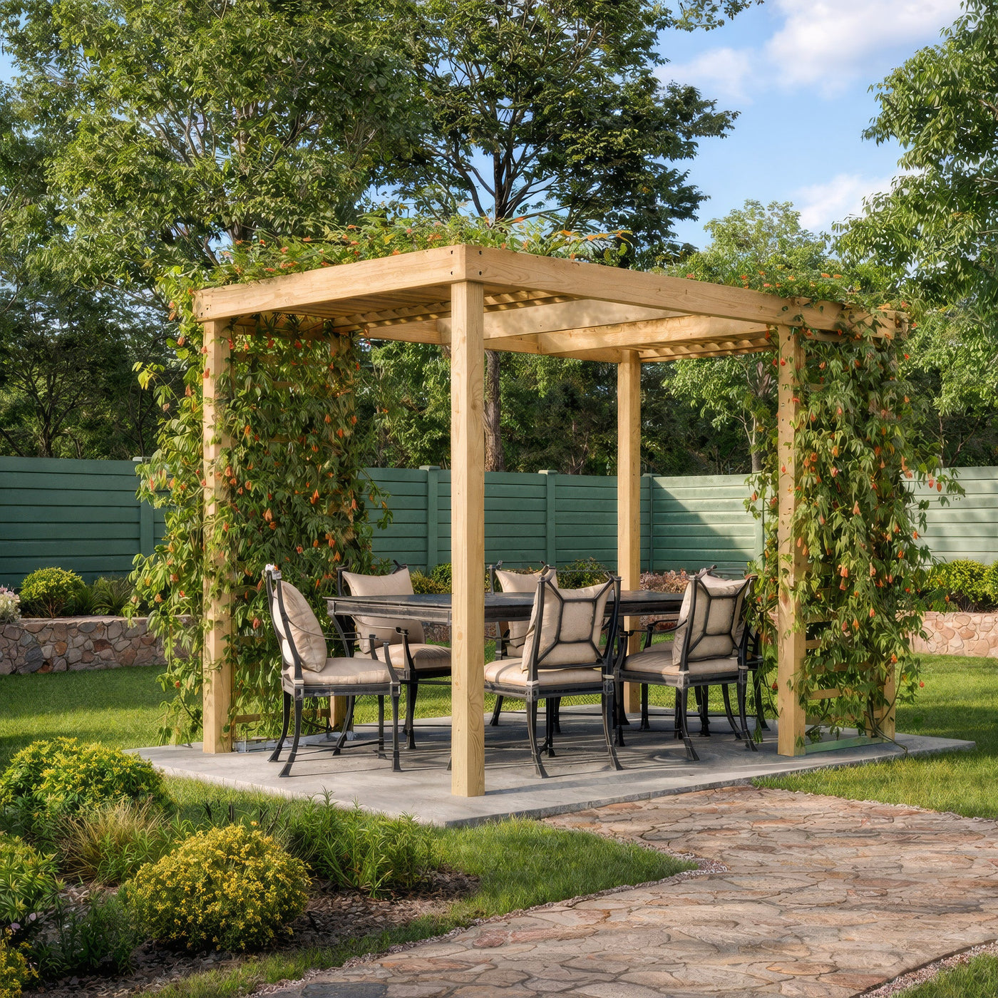 Freestanding Panel Pergola - Light Green - 2.4m Width x 3m Length - image 3