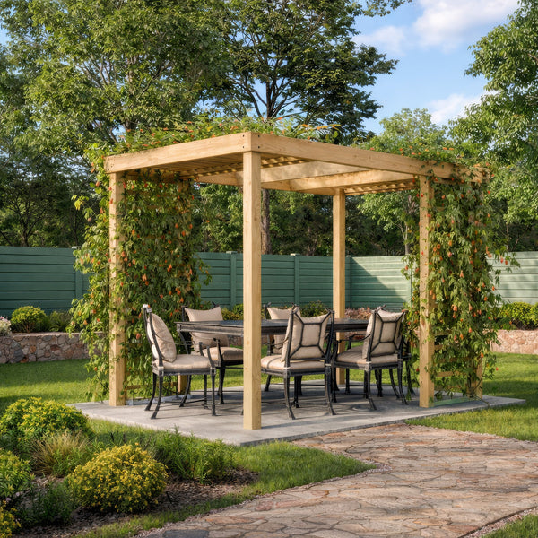 Freestanding Panel Pergola - Light Green - 3m Width x 4.2m Length
