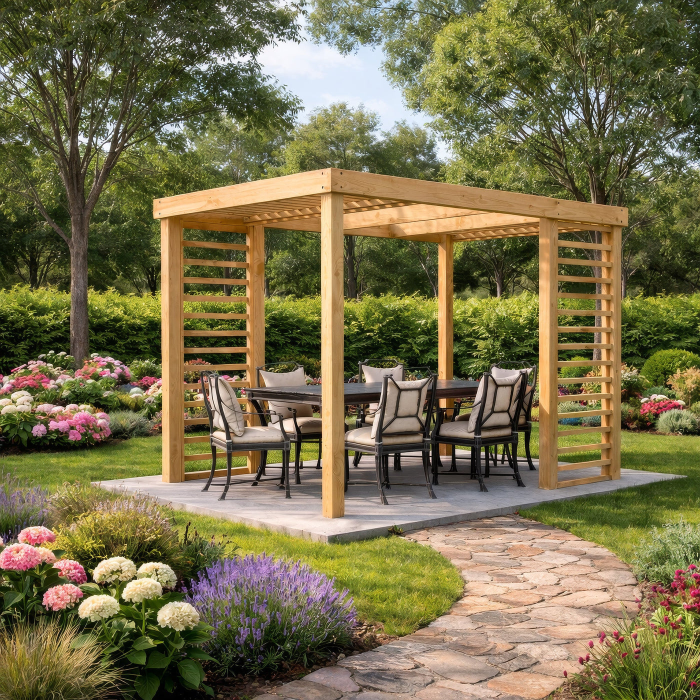 Freestanding Panel Pergola - Light Green - 4.2m Width x 4.2m Length - image 5
