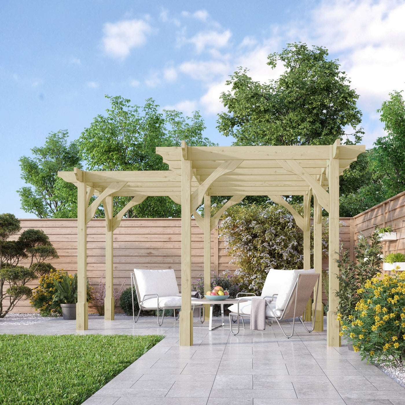 Freestanding Corner Premium Pergola - Light Green - 4.8m Width x 4.8m Length - image 3