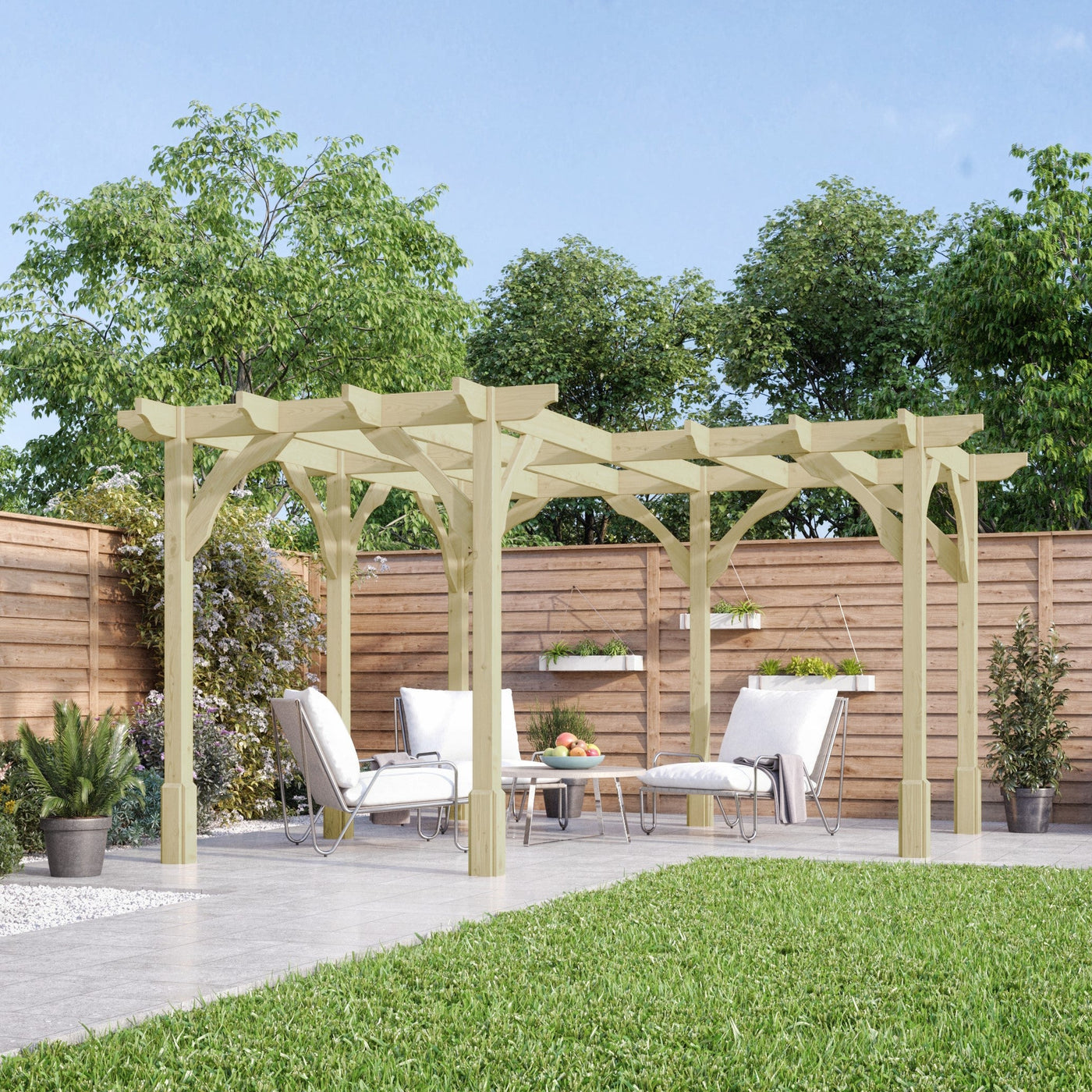 Freestanding Corner Premium Pergola - Light Green - 4.8m Width x 4.8m Length - image 4