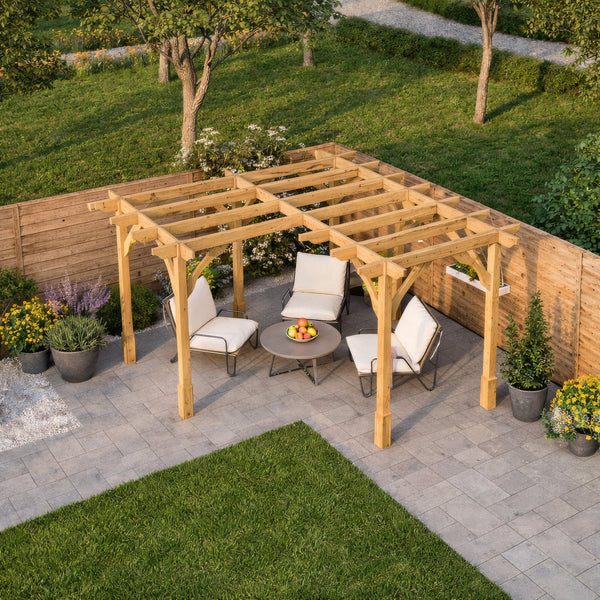 Freestanding Corner Premium Pergola - Light Green - 4.2m Width x 4.2m Length