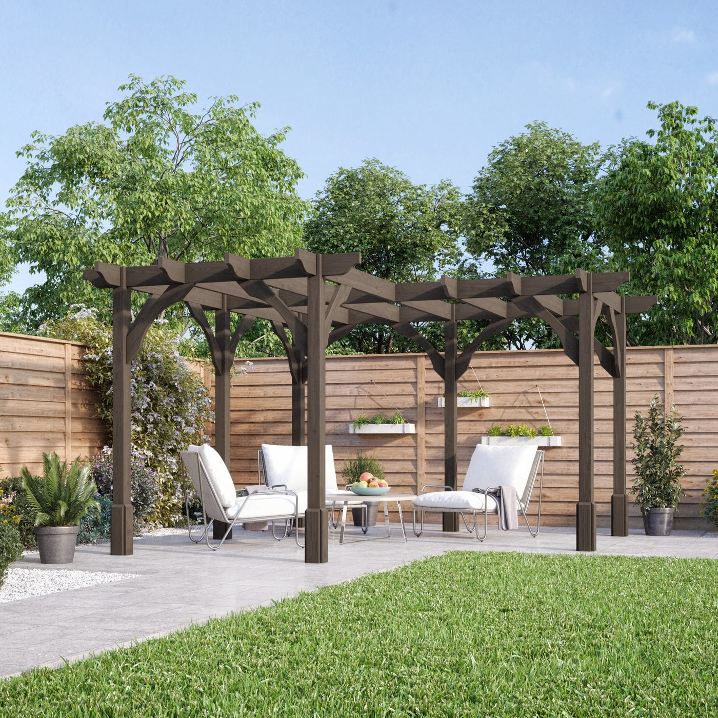 Freestanding Corner Premium Pergola - Rustic Brown - 3.6m Width x 3.6m Length - image 4
