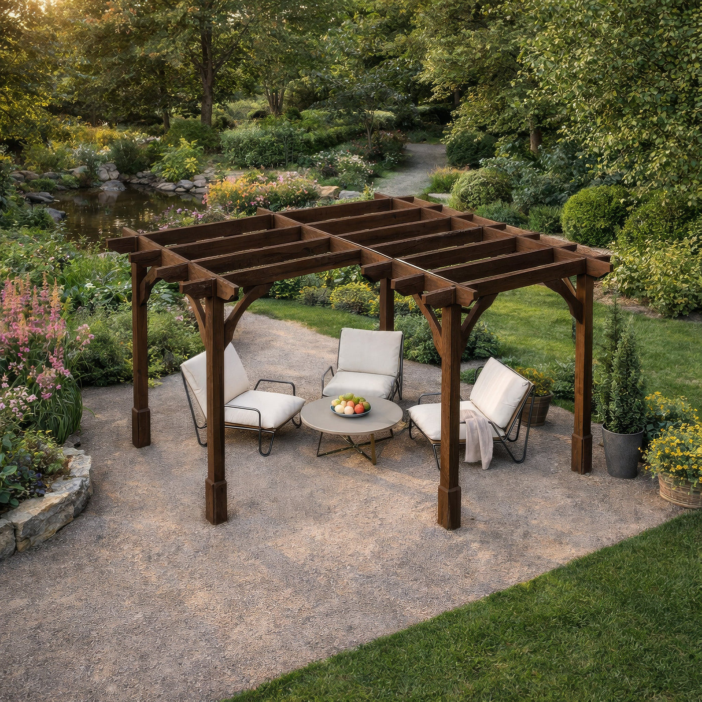 Freestanding Corner Premium Pergola - Rustic Brown - 3.6m Width x 3.6m Length - image 2