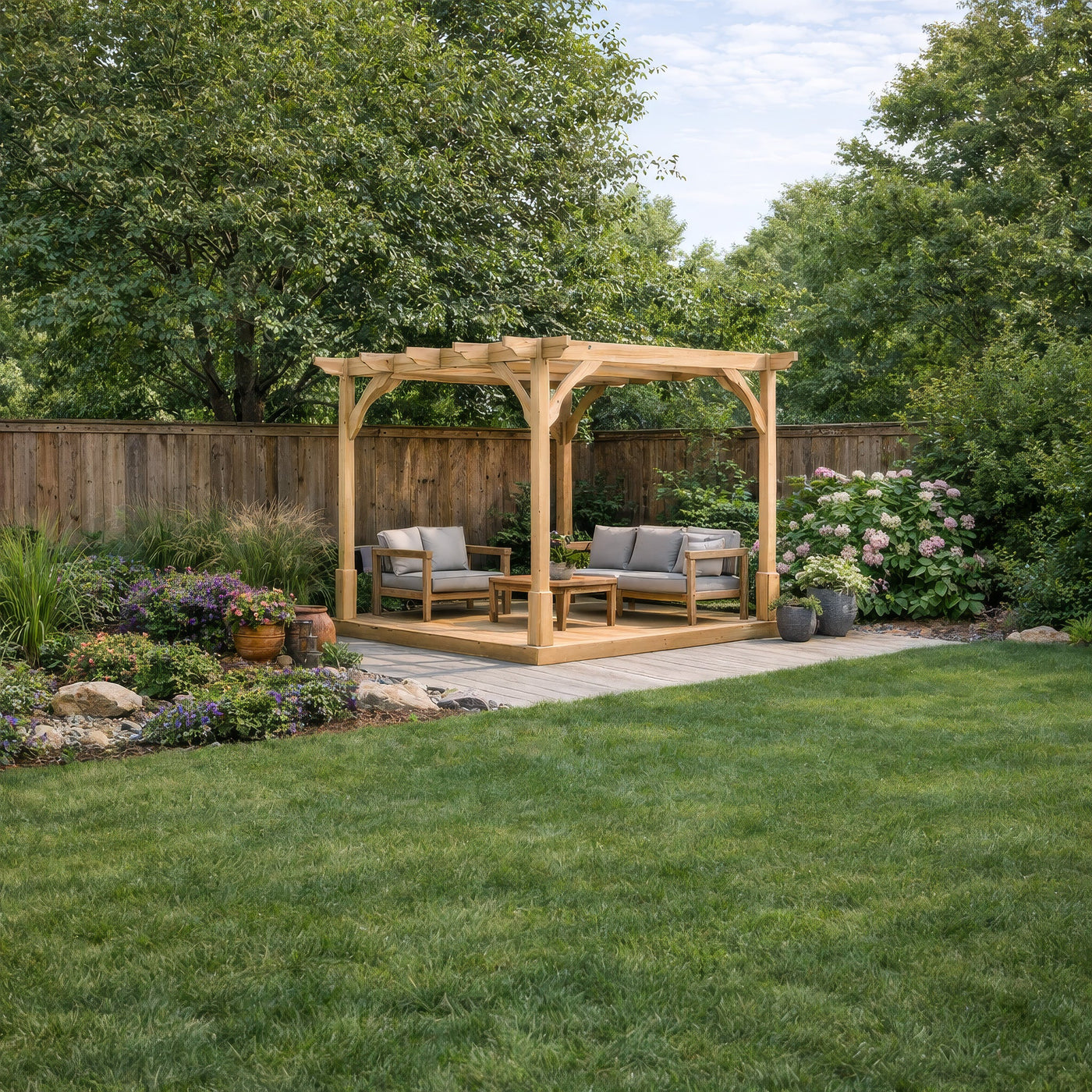 Freestanding Premium Pergola with Decking - Light Green - 2.4m Width x 2.4m Length - image 1