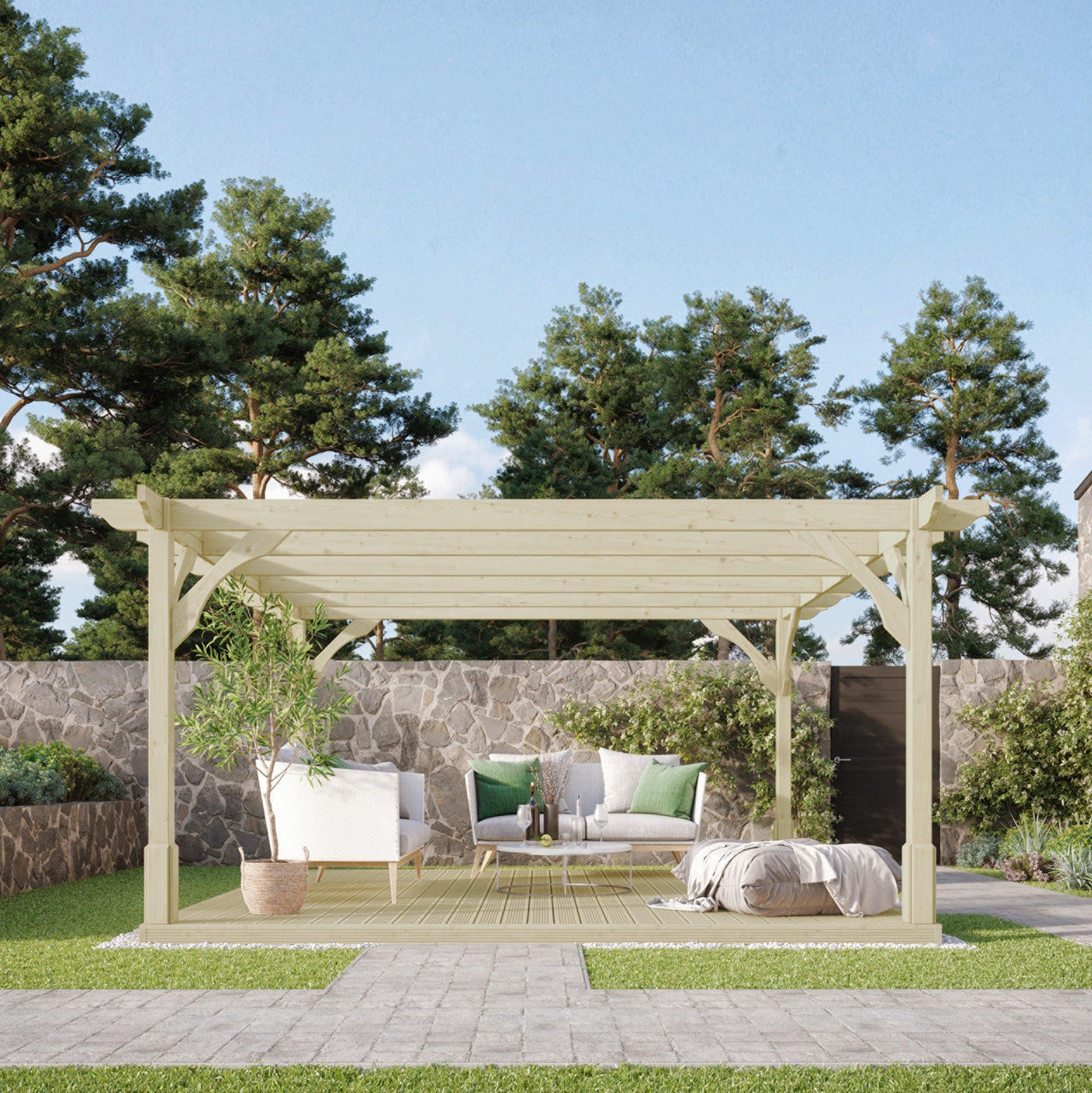 Freestanding Premium Pergola with Decking - Light Green - 3.6m Width x 3.6m Length - image 4