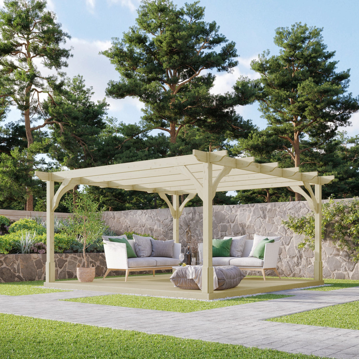 Freestanding Premium Pergola with Decking - Light Green - 3.6m Width x 3.6m Length - image 3