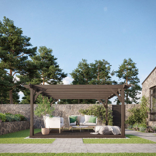 Freestanding Premium Pergola with Decking - Rustic Brown - 3m Width x 3m Length